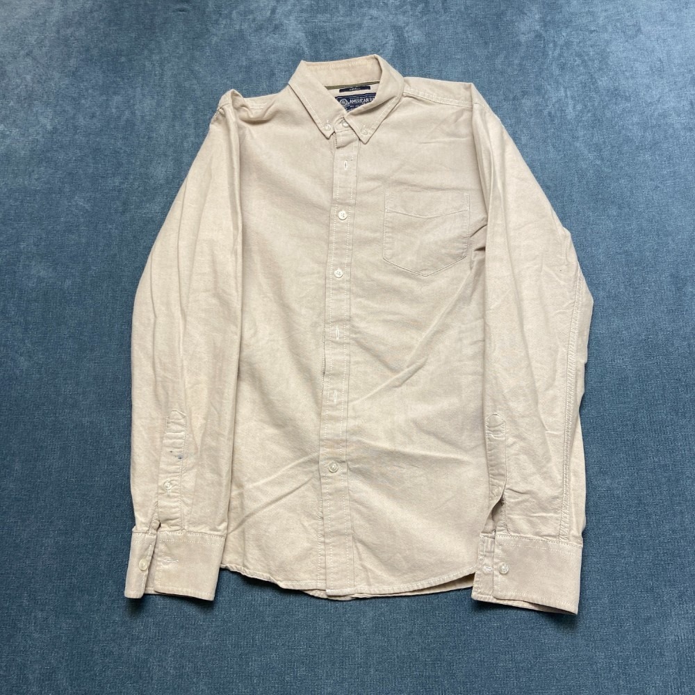 American Rag Cie Shirt Mens Small Beige Cotton Casual Long Sleeve Button Down